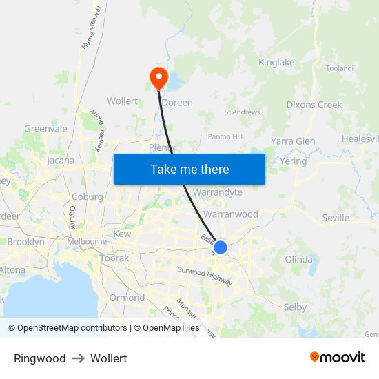 Ringwood to Wollert map