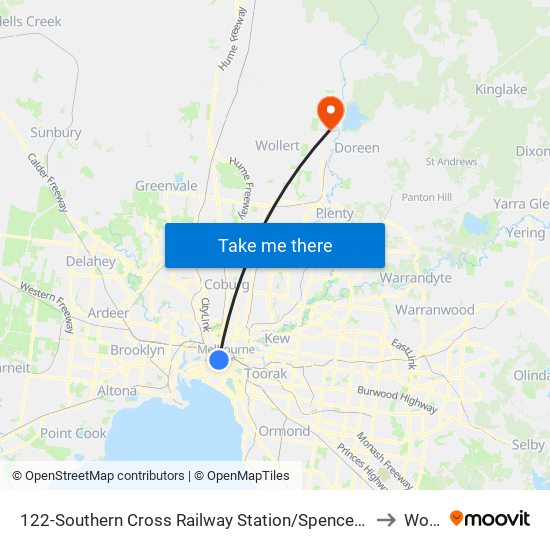 122-Southern Cross Railway Station/Spencer St (Melbourne City) to Wollert map