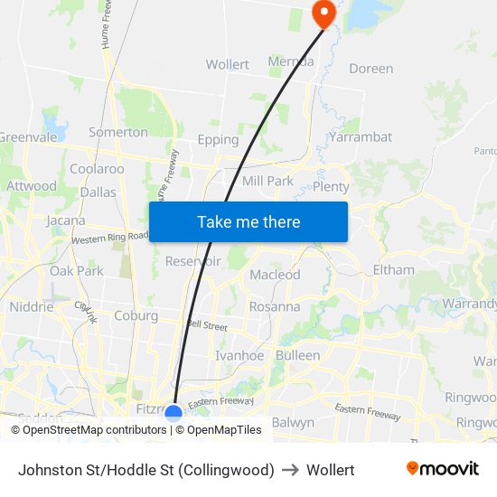 Johnston St/Hoddle St (Collingwood) to Wollert map