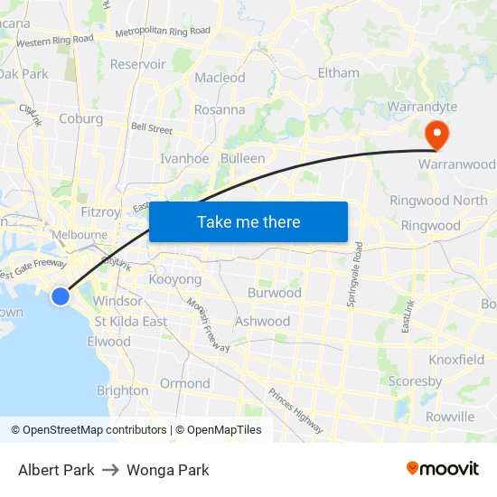 Albert Park to Wonga Park map