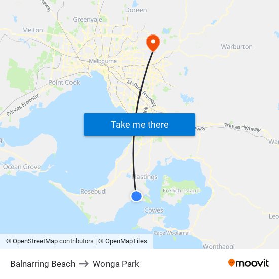 Balnarring Beach to Wonga Park map