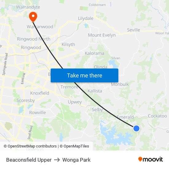 Beaconsfield Upper to Wonga Park map