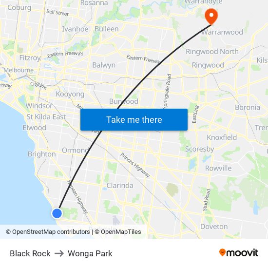 Black Rock to Wonga Park map