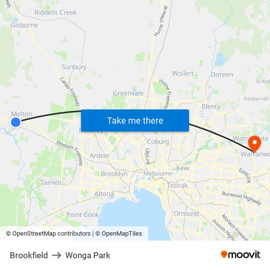 Brookfield to Wonga Park map