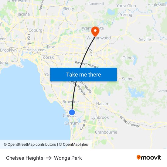 Chelsea Heights to Wonga Park map