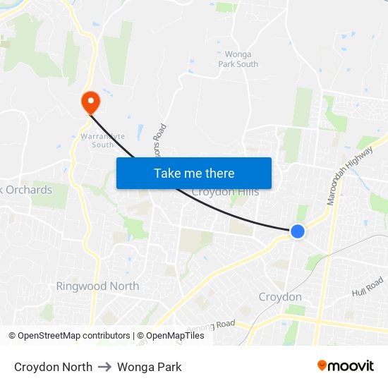 Croydon North to Wonga Park map