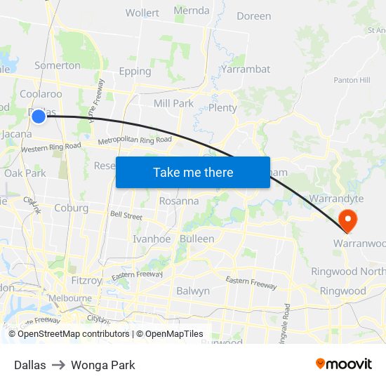 Dallas to Wonga Park map