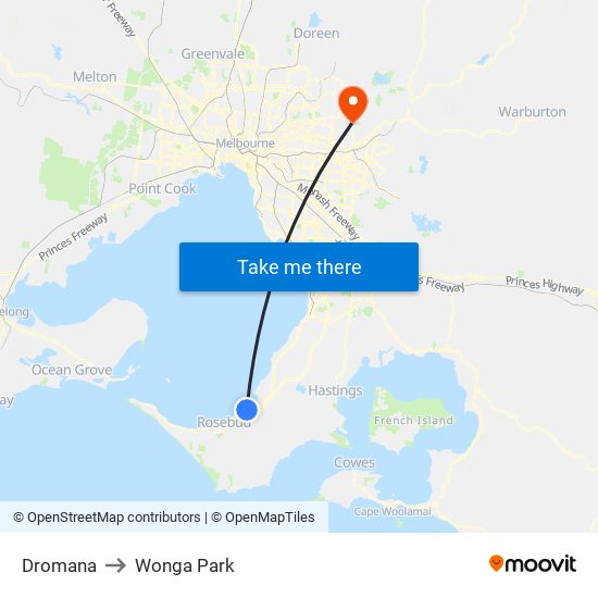 Dromana to Wonga Park map