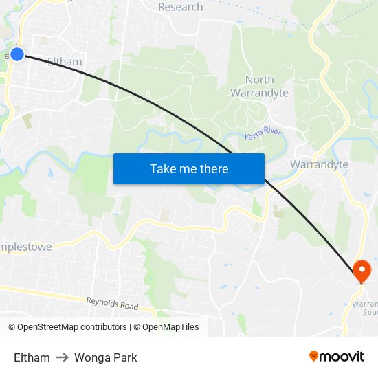 Eltham to Wonga Park map