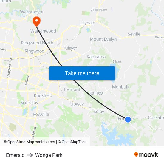 Emerald to Wonga Park map