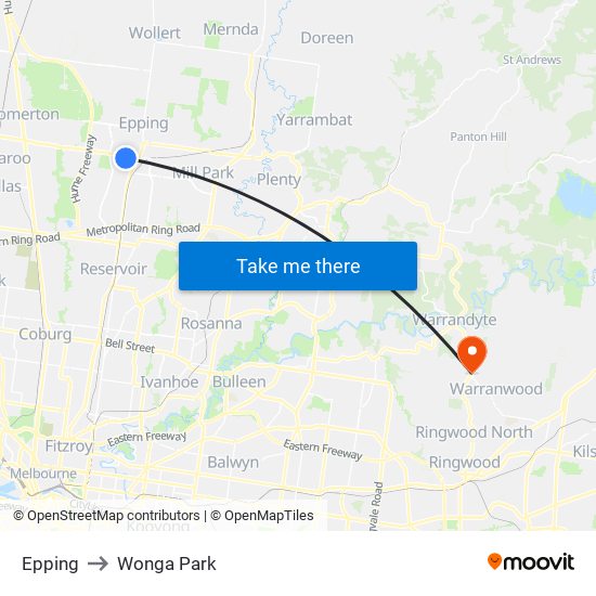 Epping to Wonga Park map