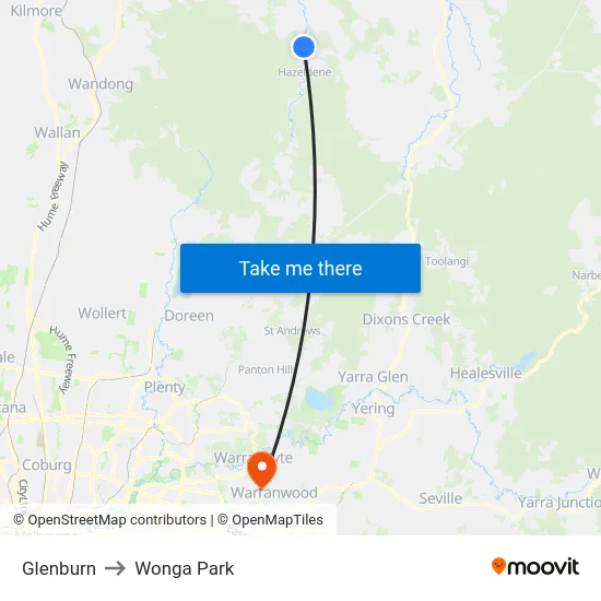 Glenburn to Wonga Park map