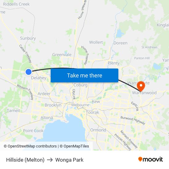 Hillside (Melton) to Wonga Park map