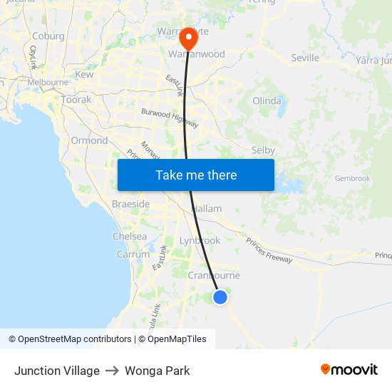 Junction Village to Wonga Park map