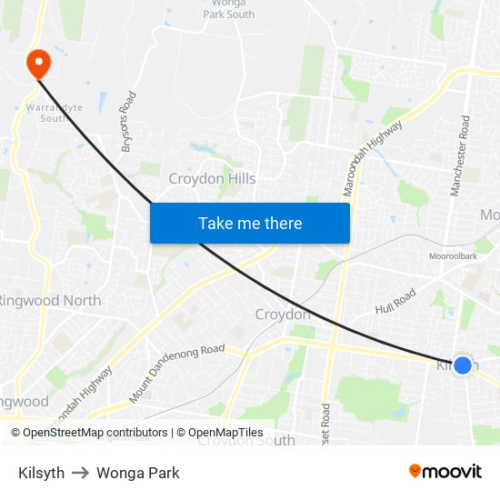 Kilsyth to Wonga Park map