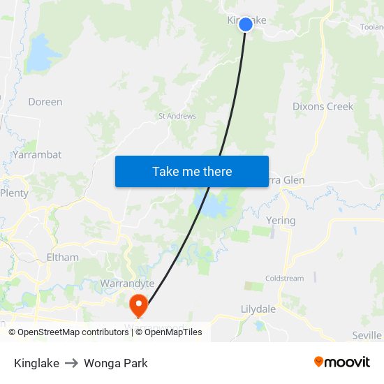 Kinglake to Wonga Park map