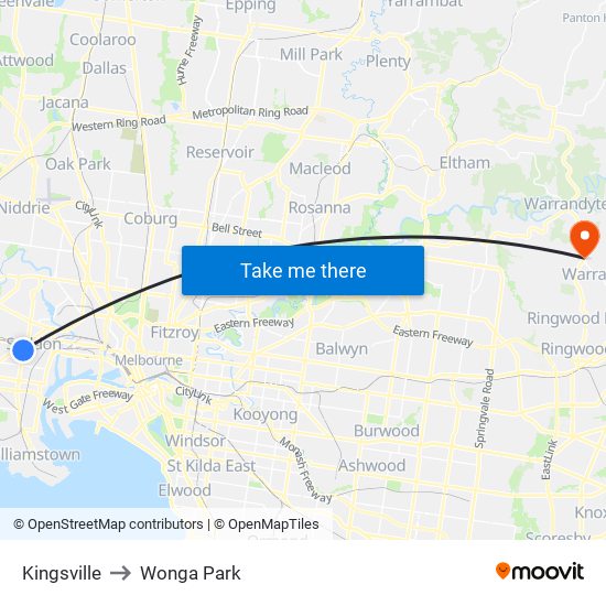 Kingsville to Wonga Park map