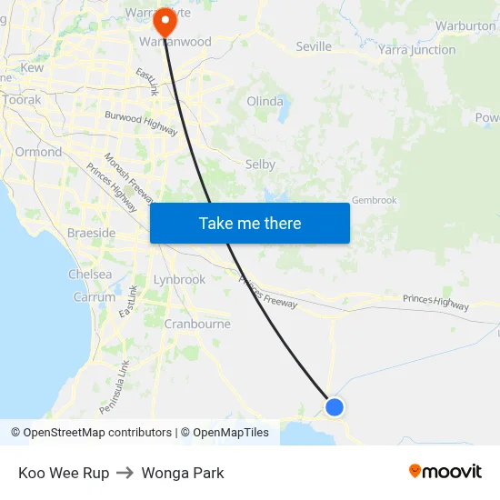 Koo Wee Rup to Wonga Park map