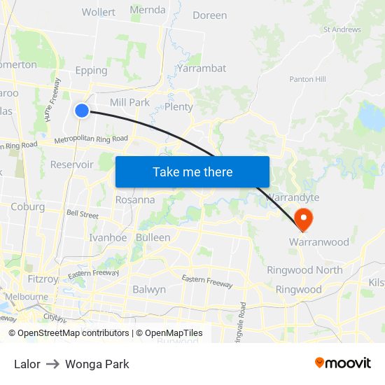 Lalor to Wonga Park map