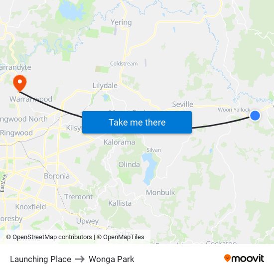 Launching Place to Wonga Park map