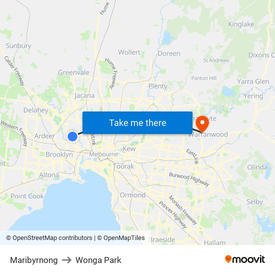 Maribyrnong to Wonga Park map