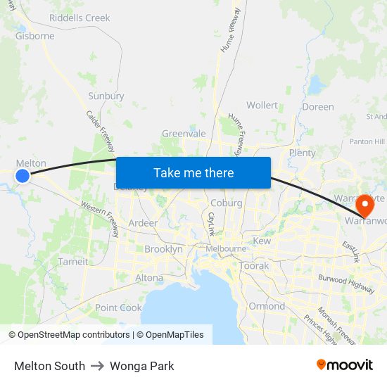 Melton South to Wonga Park map