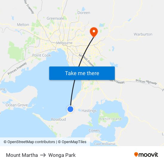 Mount Martha to Wonga Park map
