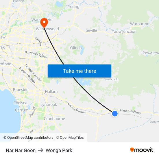 Nar Nar Goon to Wonga Park map