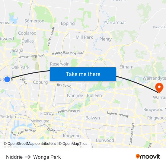 Niddrie to Wonga Park map