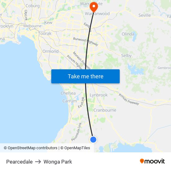 Pearcedale to Wonga Park map