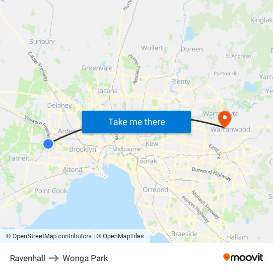 Ravenhall to Wonga Park map