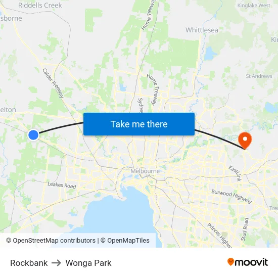 Rockbank to Wonga Park map