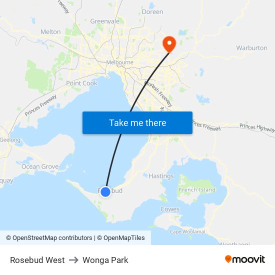 Rosebud West to Wonga Park map