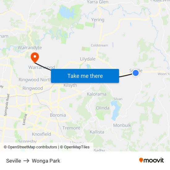 Seville to Wonga Park map