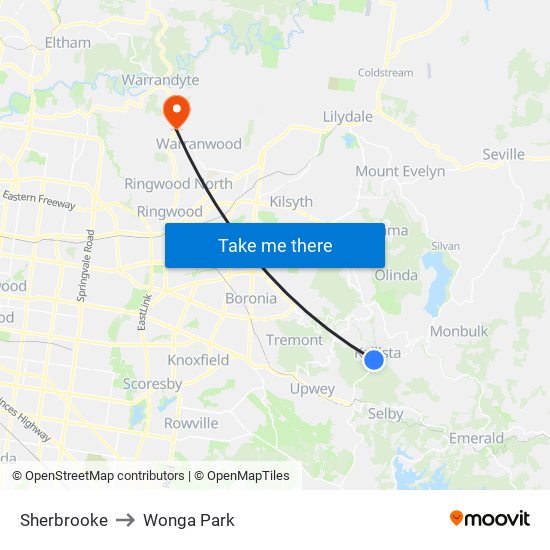 Sherbrooke to Wonga Park map