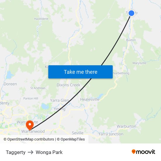 Taggerty to Wonga Park map