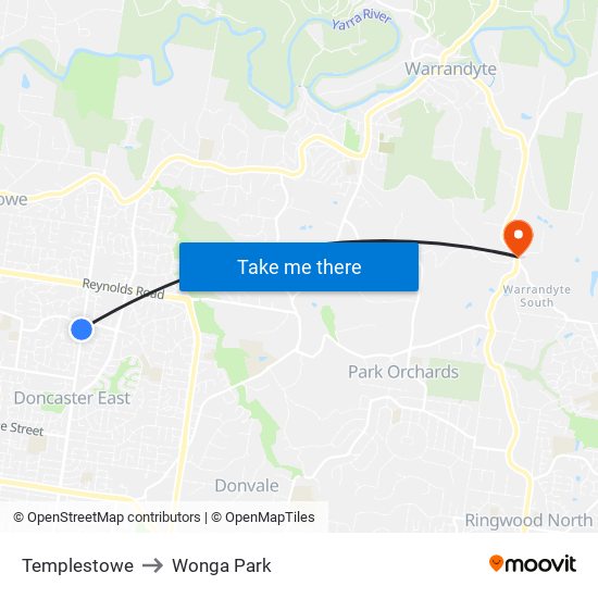 Templestowe to Wonga Park map