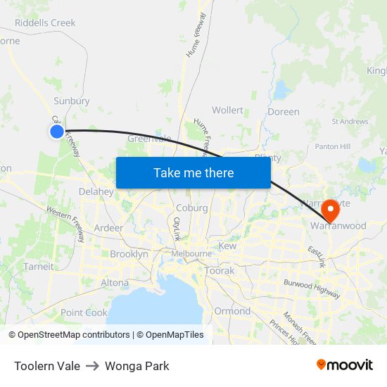 Toolern Vale to Wonga Park map