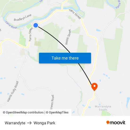 Warrandyte to Wonga Park map