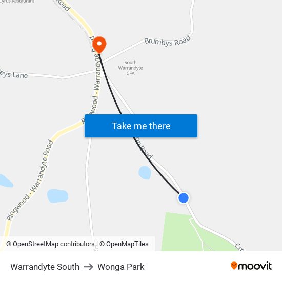 Warrandyte South to Wonga Park map