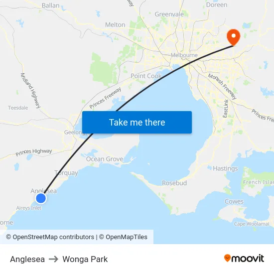 Anglesea to Wonga Park map