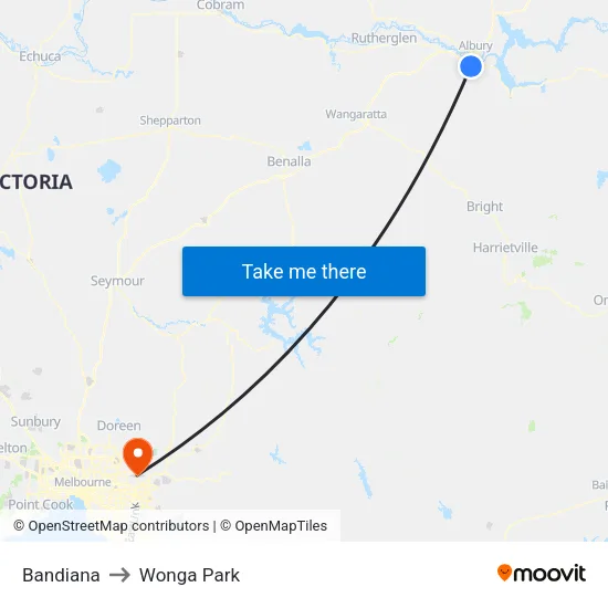 Bandiana to Wonga Park map