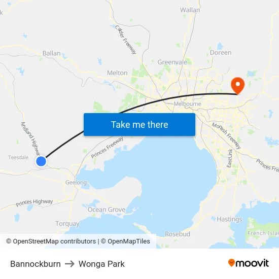 Bannockburn to Wonga Park map