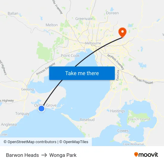 Barwon Heads to Wonga Park map