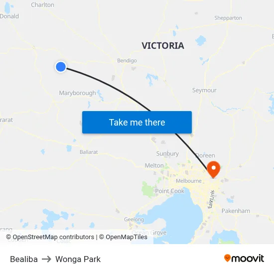 Bealiba to Wonga Park map