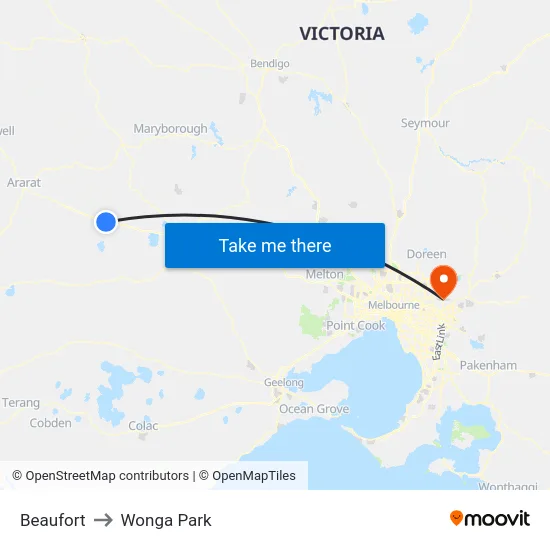 Beaufort to Wonga Park map