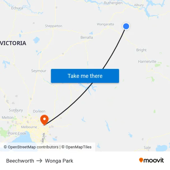 Beechworth to Wonga Park map