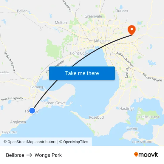 Bellbrae to Wonga Park map