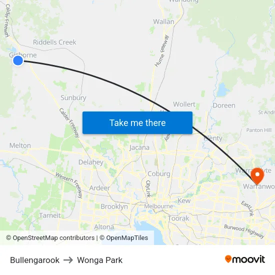 Bullengarook to Wonga Park map