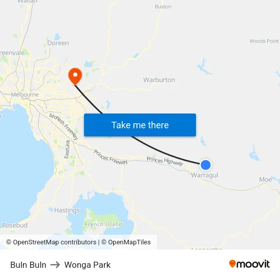 Buln Buln to Wonga Park map